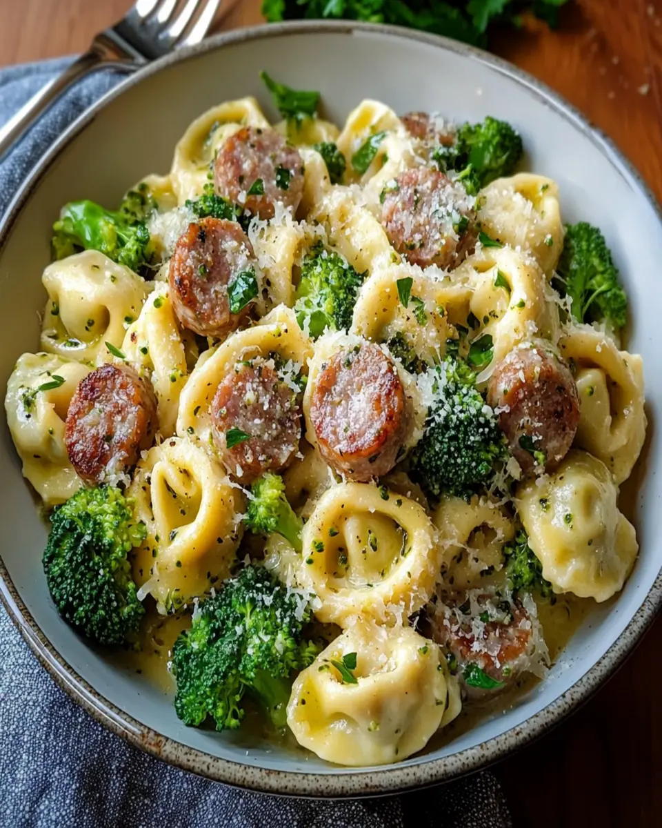 Garlic Parmesan Tortellini with Sausage and Broccoli First Image First Image
