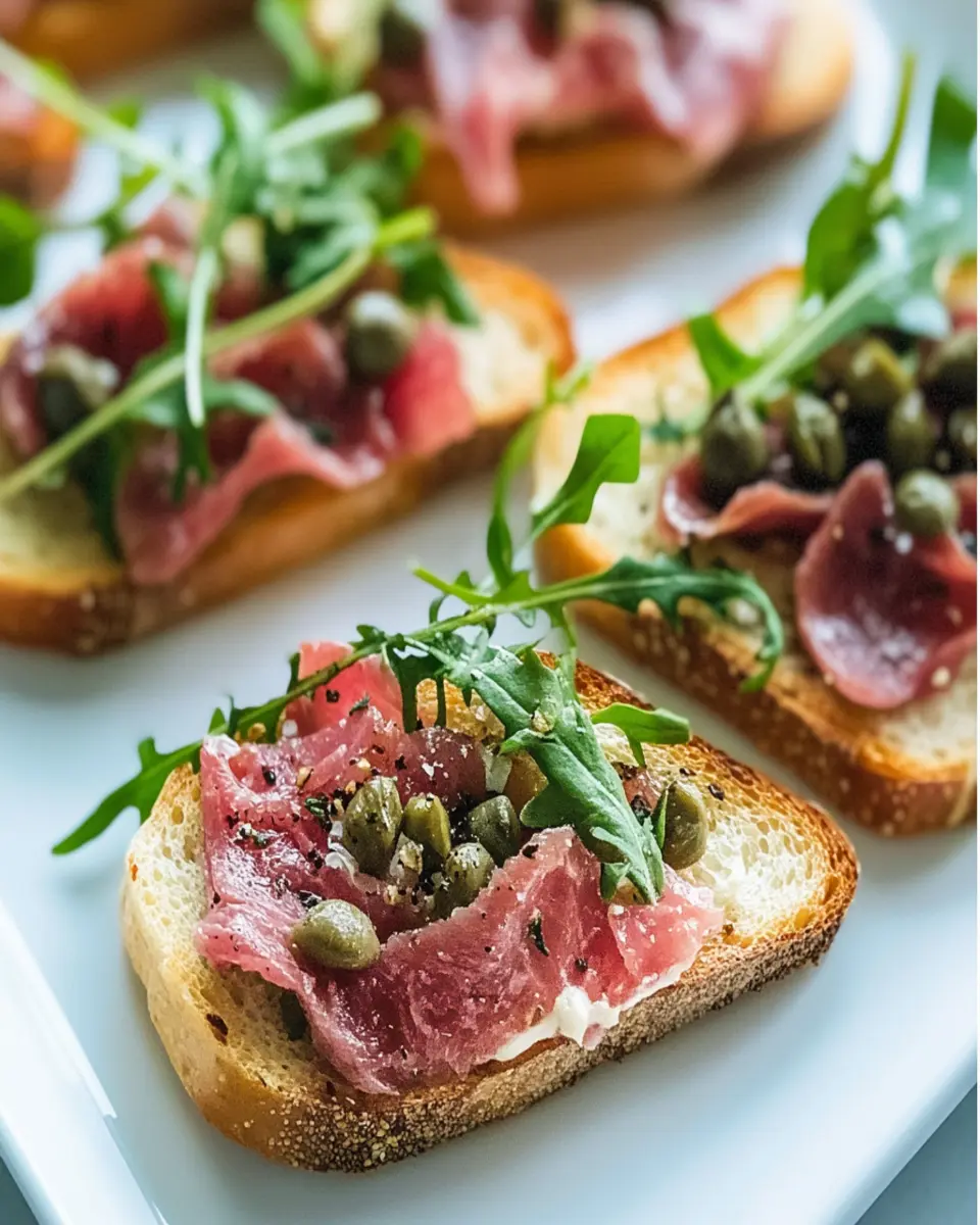 Savory Beef Carpaccio Crostini with Garlic Aioli Delight First Image First Image