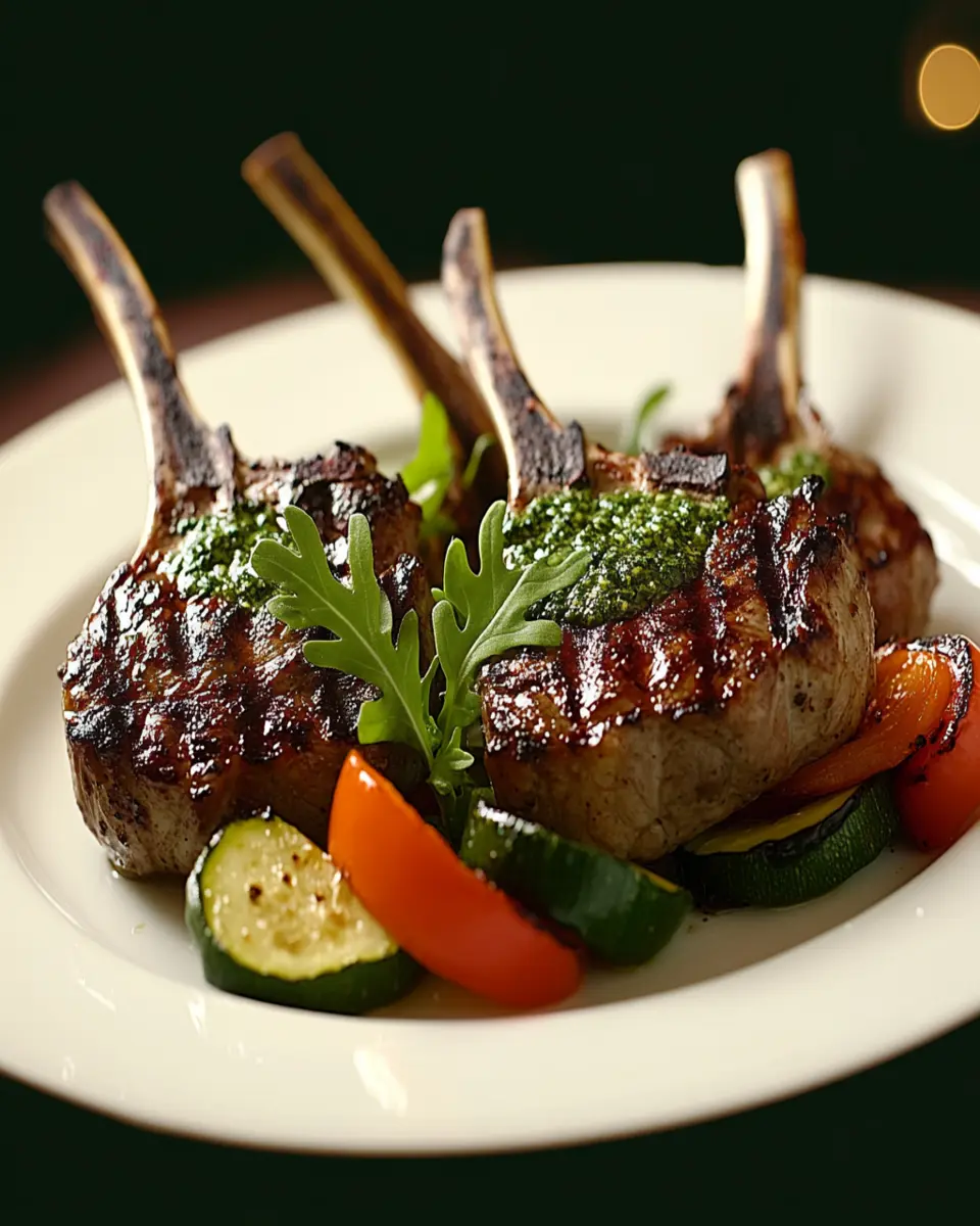 Juniper Grilled Lamb Chops with Arugula Mint Pesto Recipe First Image First Image