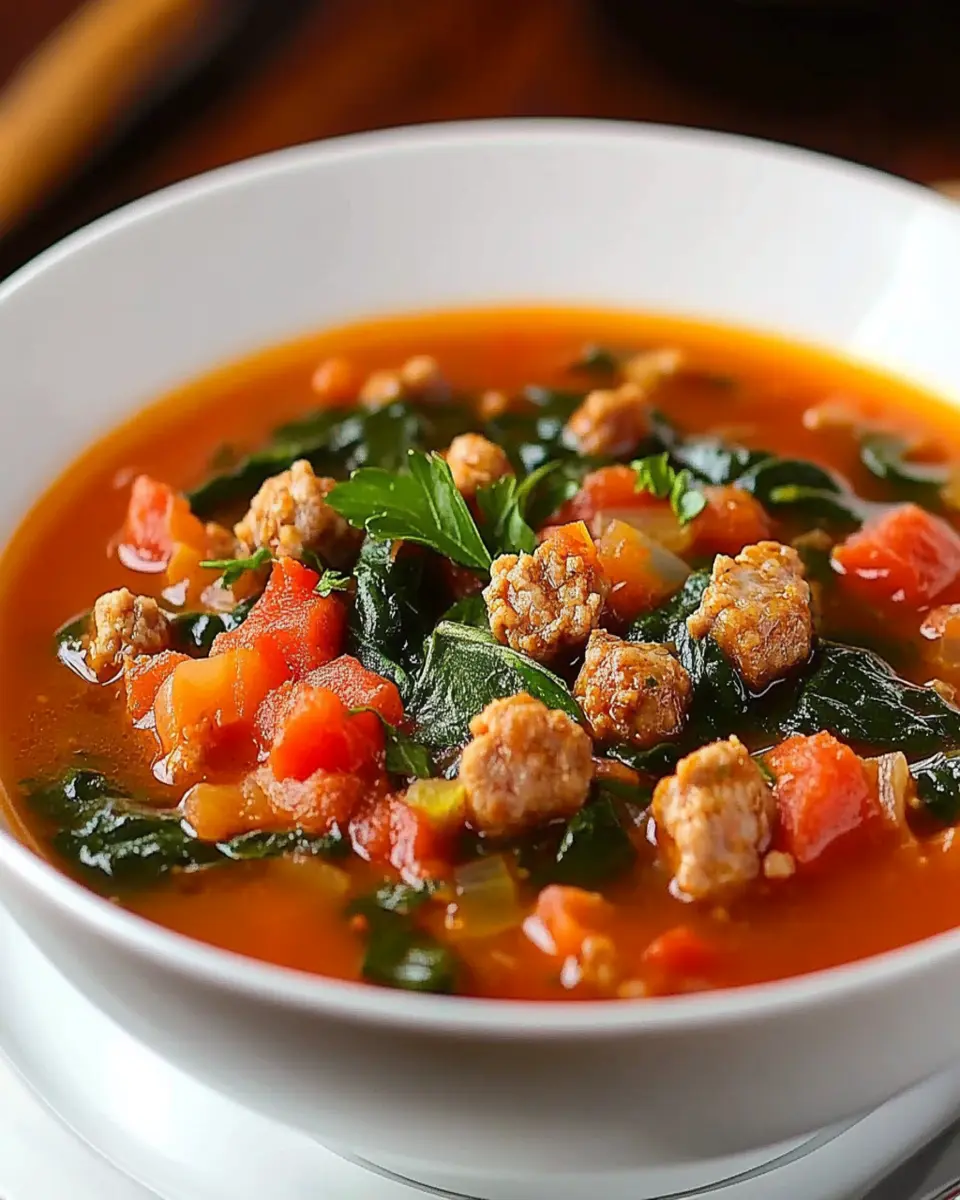 Italian Sausage, Spinach and Tomato Soup First Image First Image