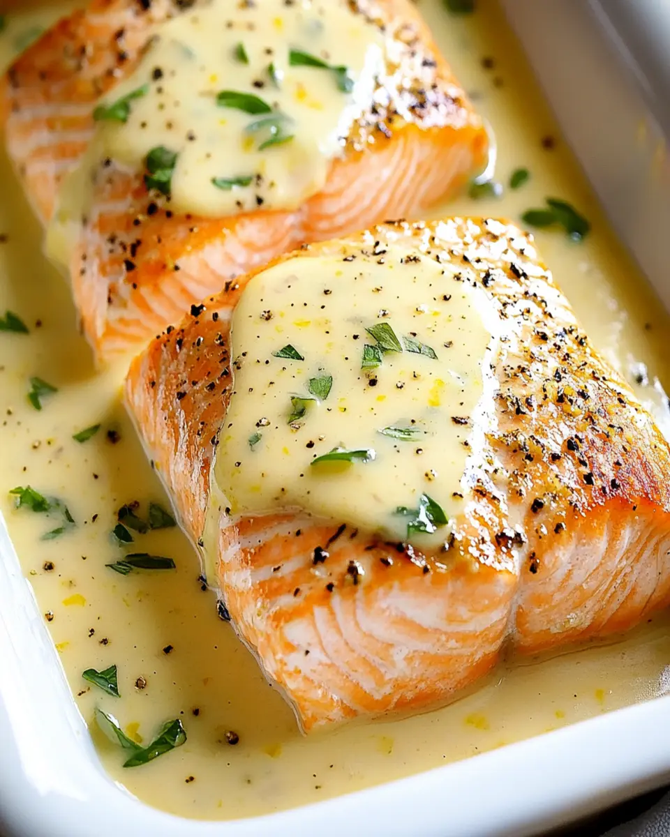 Irresistible Baked Salmon with Lemon Butter Cream Sauce First Image First Image